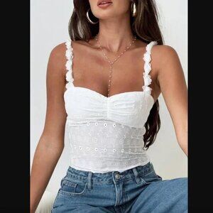 Princess Polly Franca White Eyelet Floral Embroidered Cropped Tank Top 8